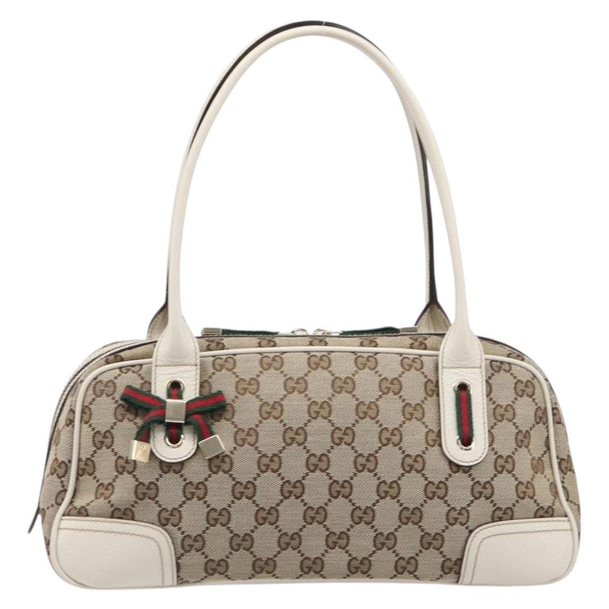 GUCCI GG Canvas Princi Hand Bag Leather Beige Gold 161720 Auth 203872SAV