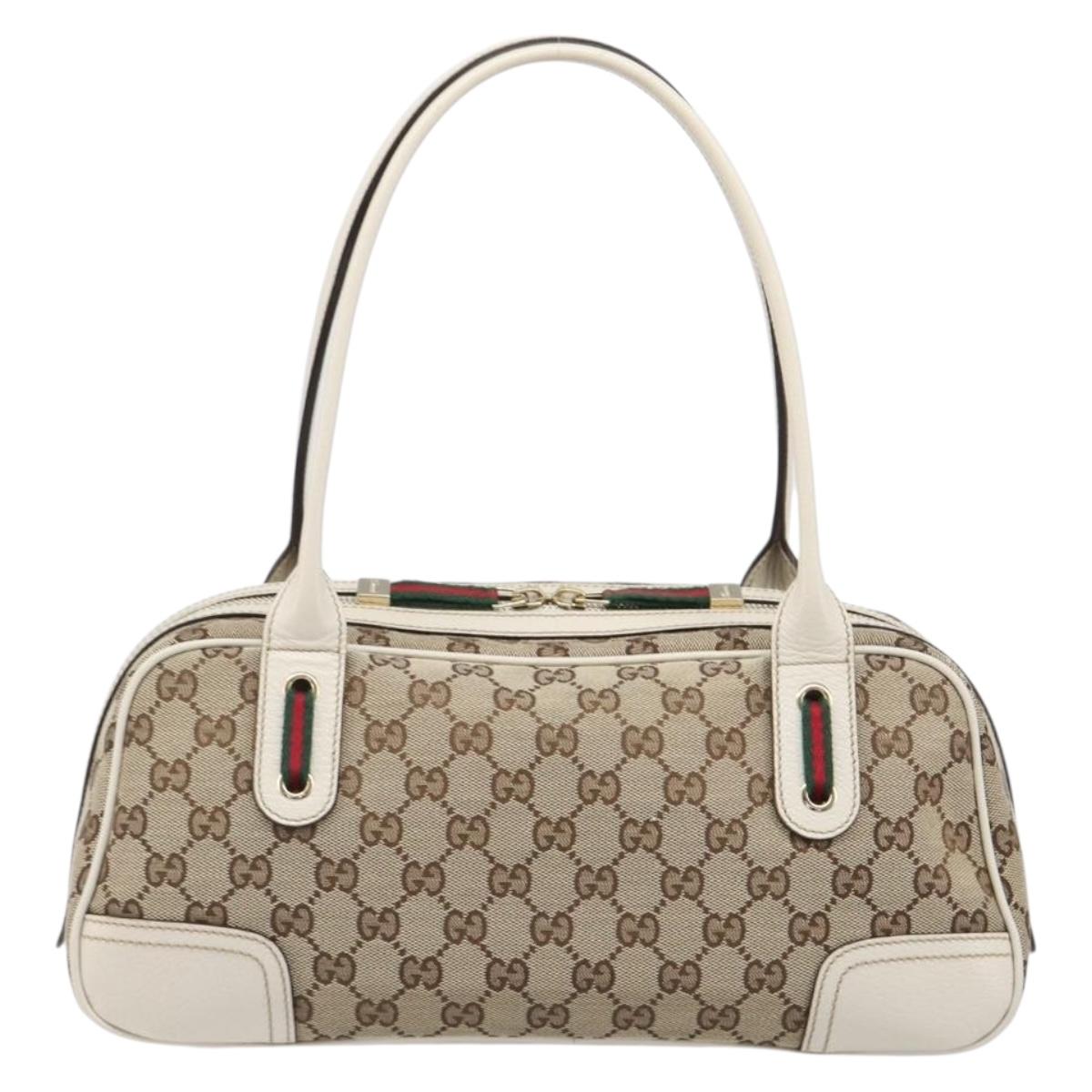 GUCCI GG Canvas Princi Hand Bag Leather Beige Gold 161720 Auth 203872SAV