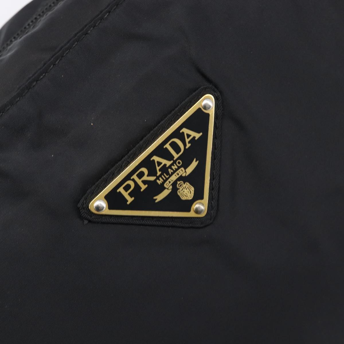 PRADA Metal Handle Hand Bag Nylon Black Gold Auth 203873