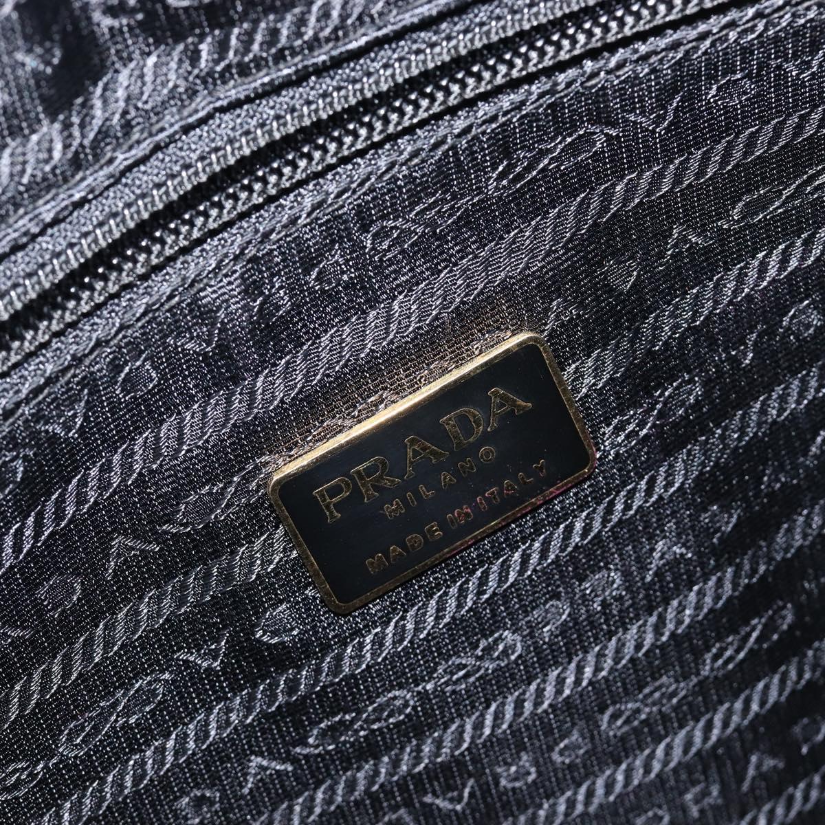 PRADA Metal Handle Hand Bag Nylon Black Gold Auth 203873