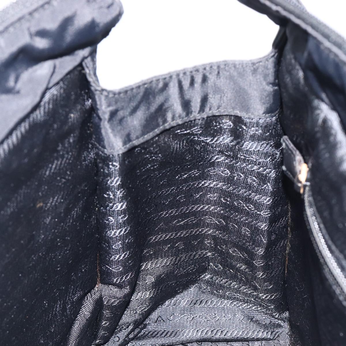 PRADA Metal Handle Hand Bag Nylon Black Gold Auth 203873