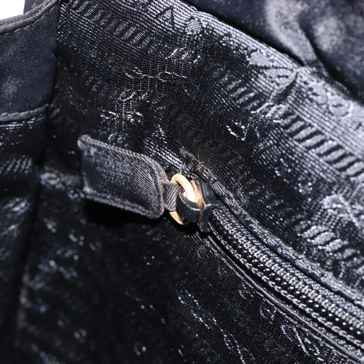 PRADA Metal Handle Hand Bag Nylon Black Gold Auth 203873