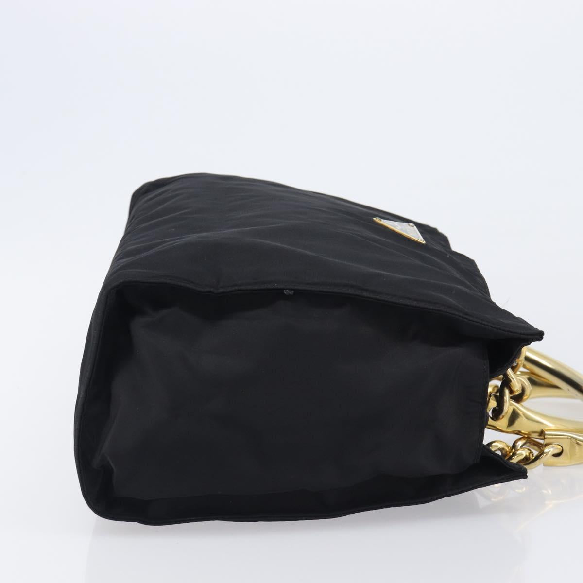 PRADA Metal Handle Hand Bag Nylon Black Gold Auth 203873