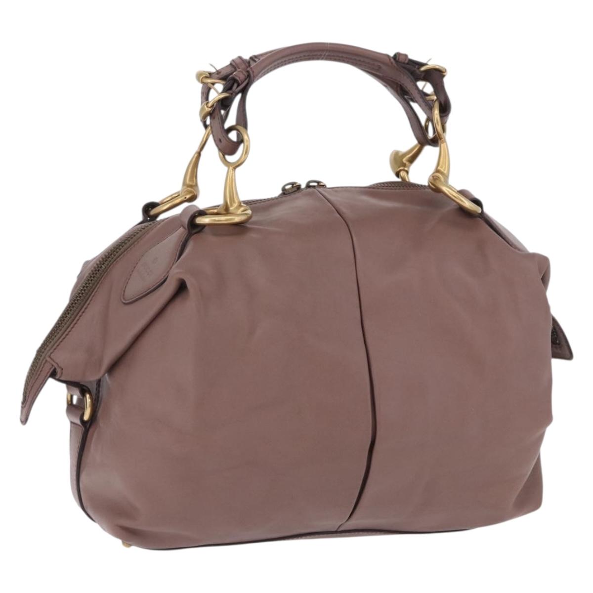 GUCCI Horsebit Hand Bag Leather Purple Gray gold Auth 203874V