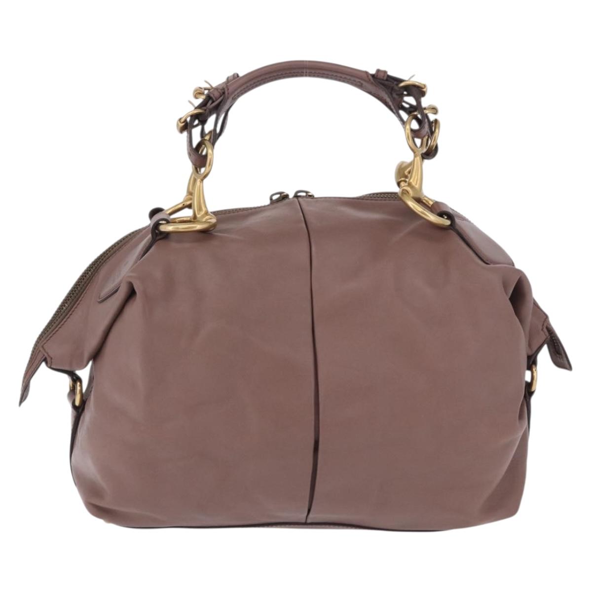 GUCCI Horsebit Hand Bag Leather Purple Gray gold Auth 203874V