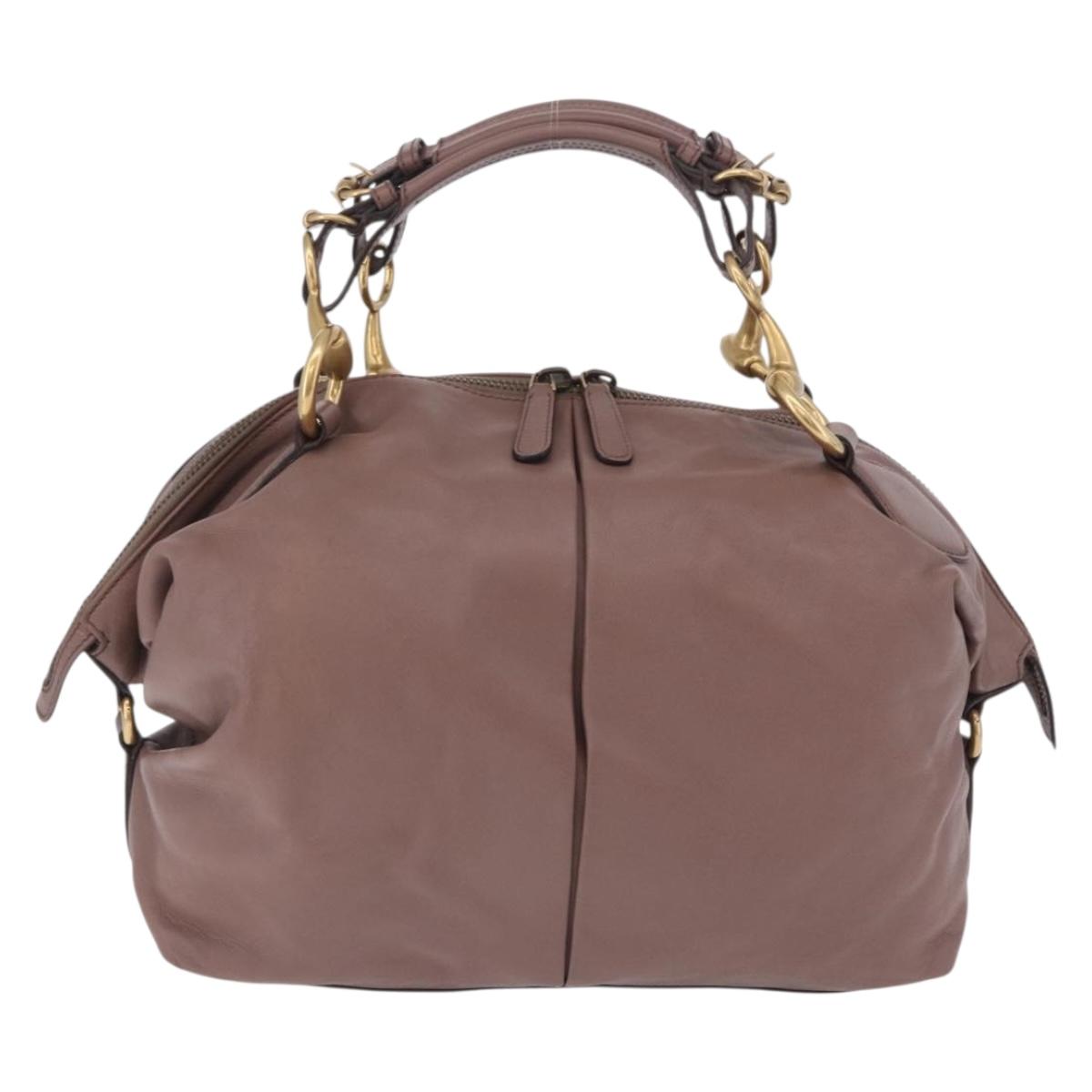 GUCCI Horsebit Hand Bag Leather Purple Gray gold Auth 203874V