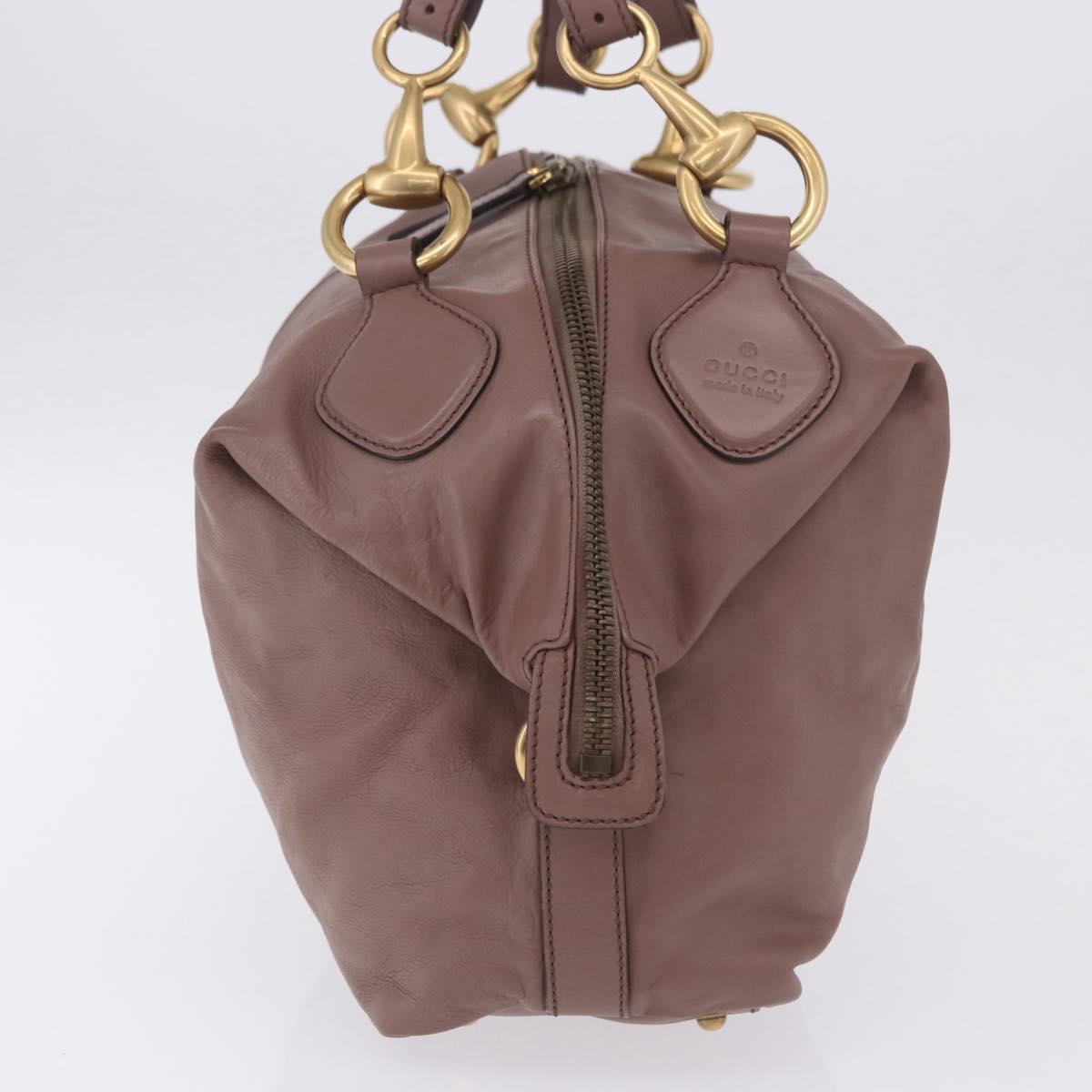GUCCI Horsebit Hand Bag Leather Purple Gray gold Auth 203874V