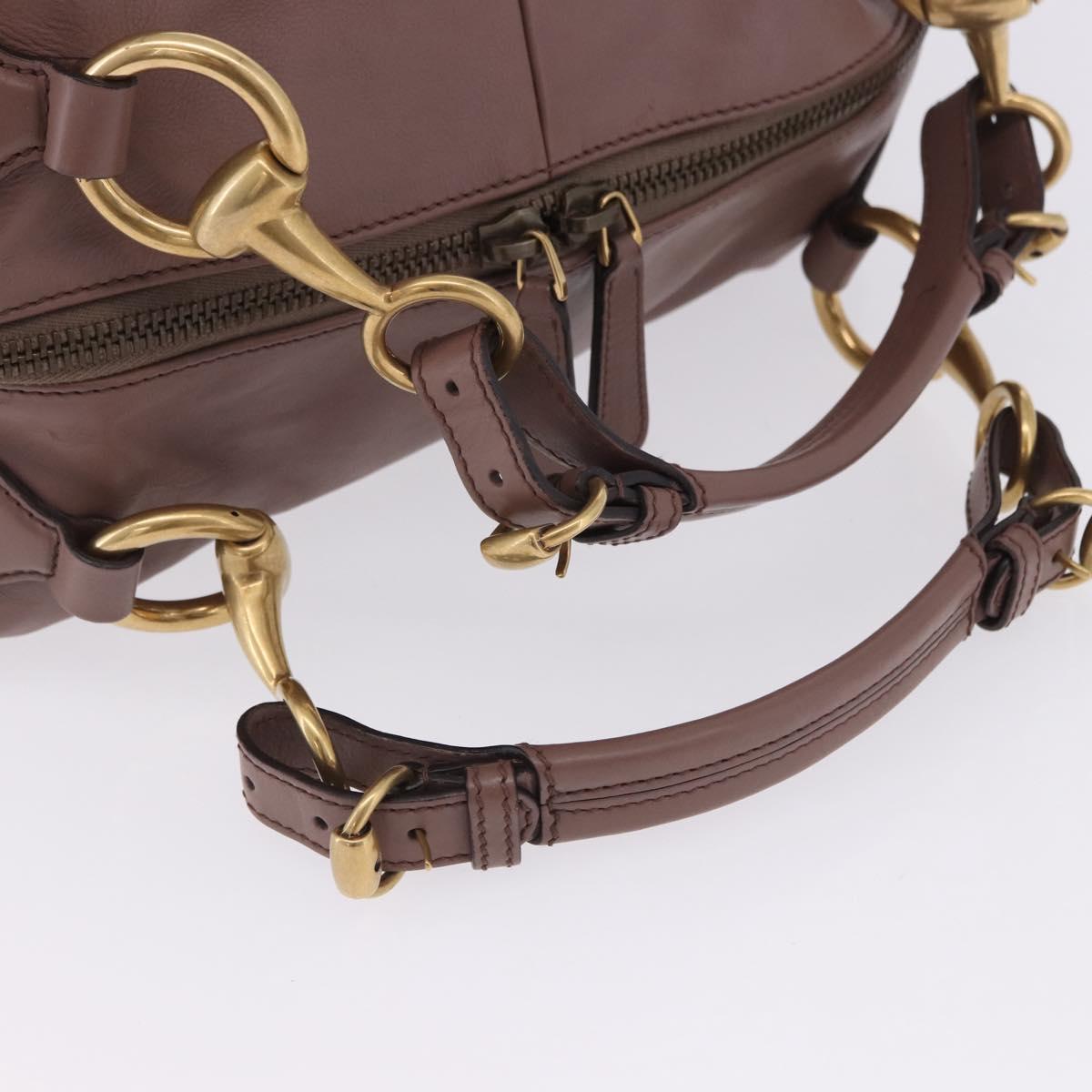 GUCCI Horsebit Hand Bag Leather Purple Gray gold Auth 203874V