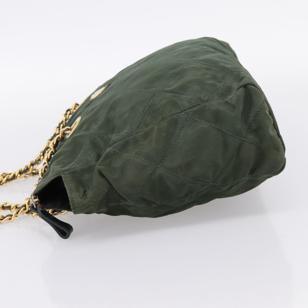 PRADA Chain Shoulder Bag Nylon Khaki Gold Auth 203875