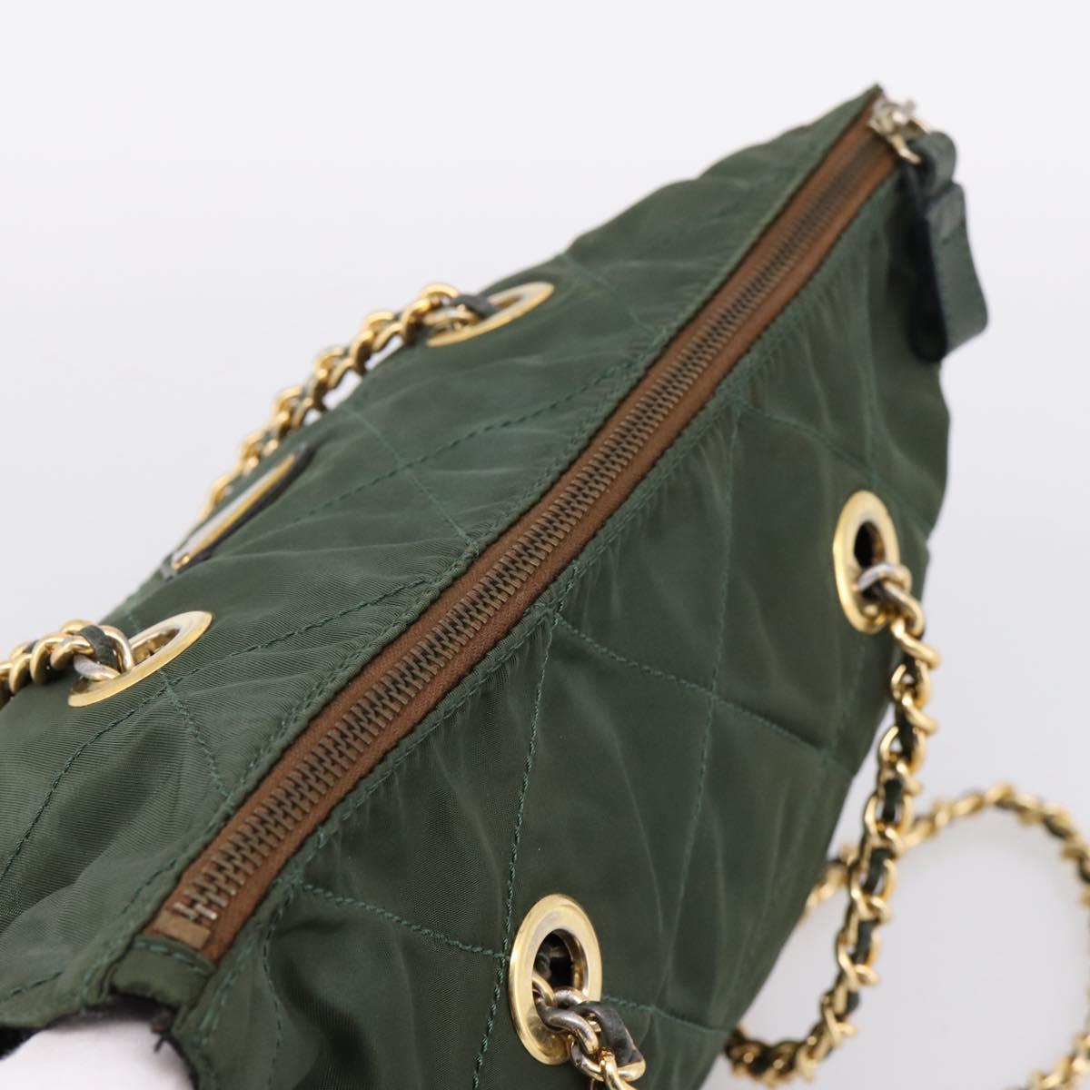 PRADA Chain Shoulder Bag Nylon Khaki Gold Auth 203875