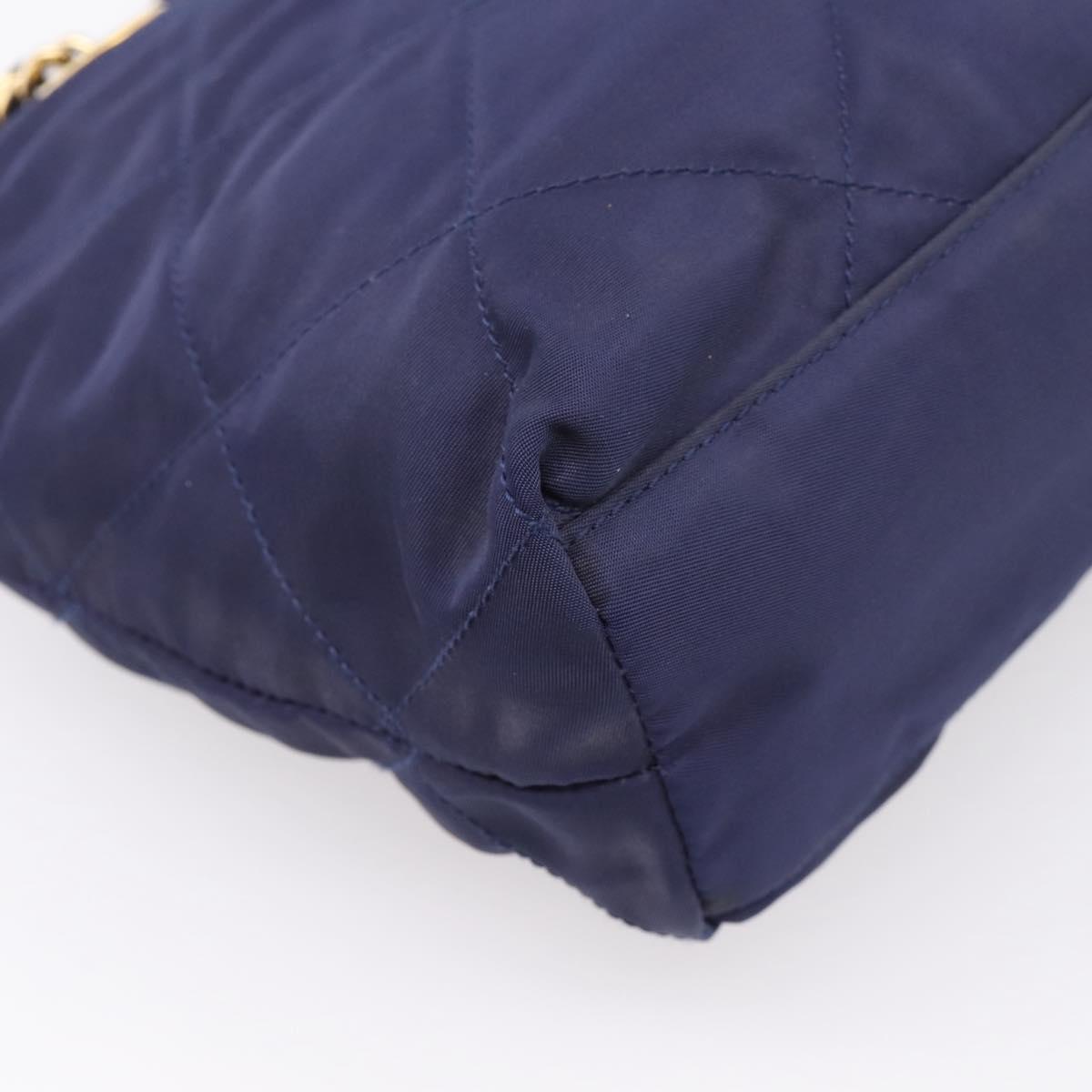 PRADA Chain Shoulder Bag Nylon Navy Gold Auth 203877