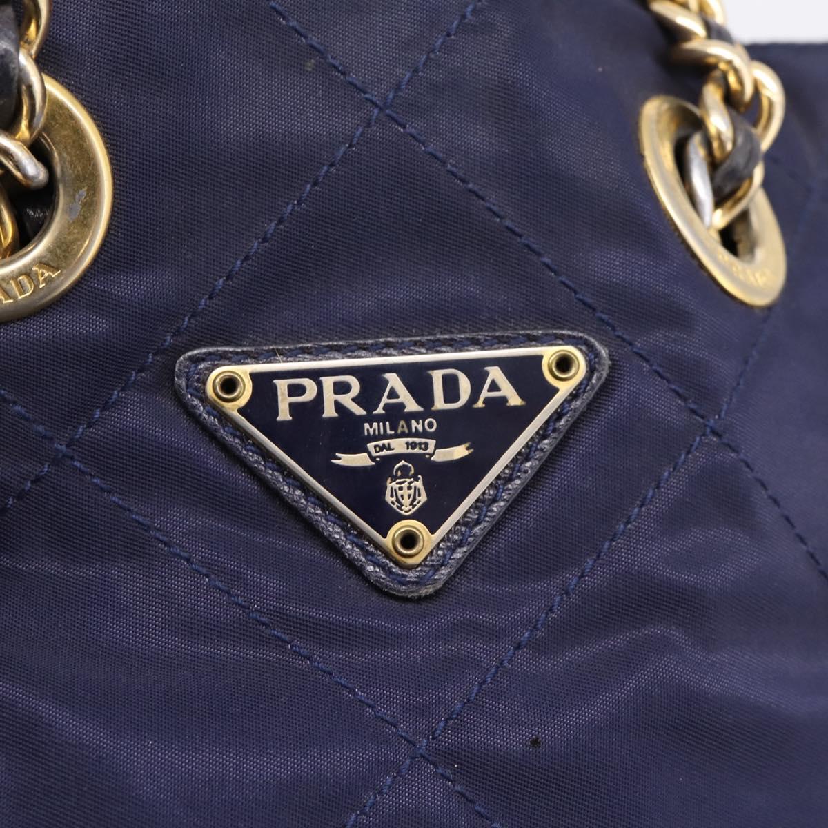 PRADA Chain Shoulder Bag Nylon Navy Gold Auth 203877