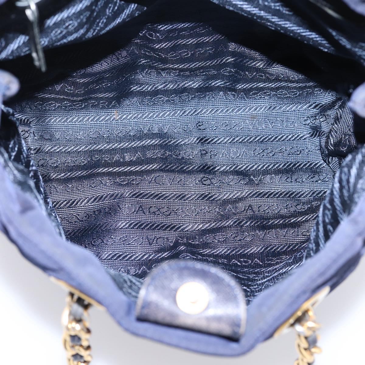 PRADA Chain Shoulder Bag Nylon Navy Gold Auth 203877