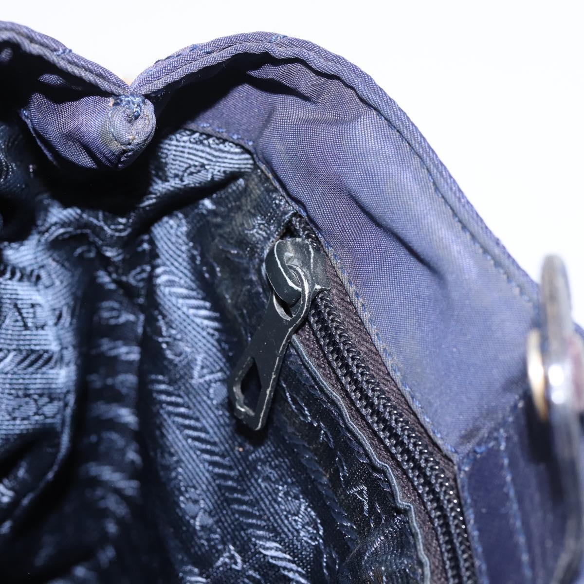 PRADA Chain Shoulder Bag Nylon Navy Gold Auth 203877