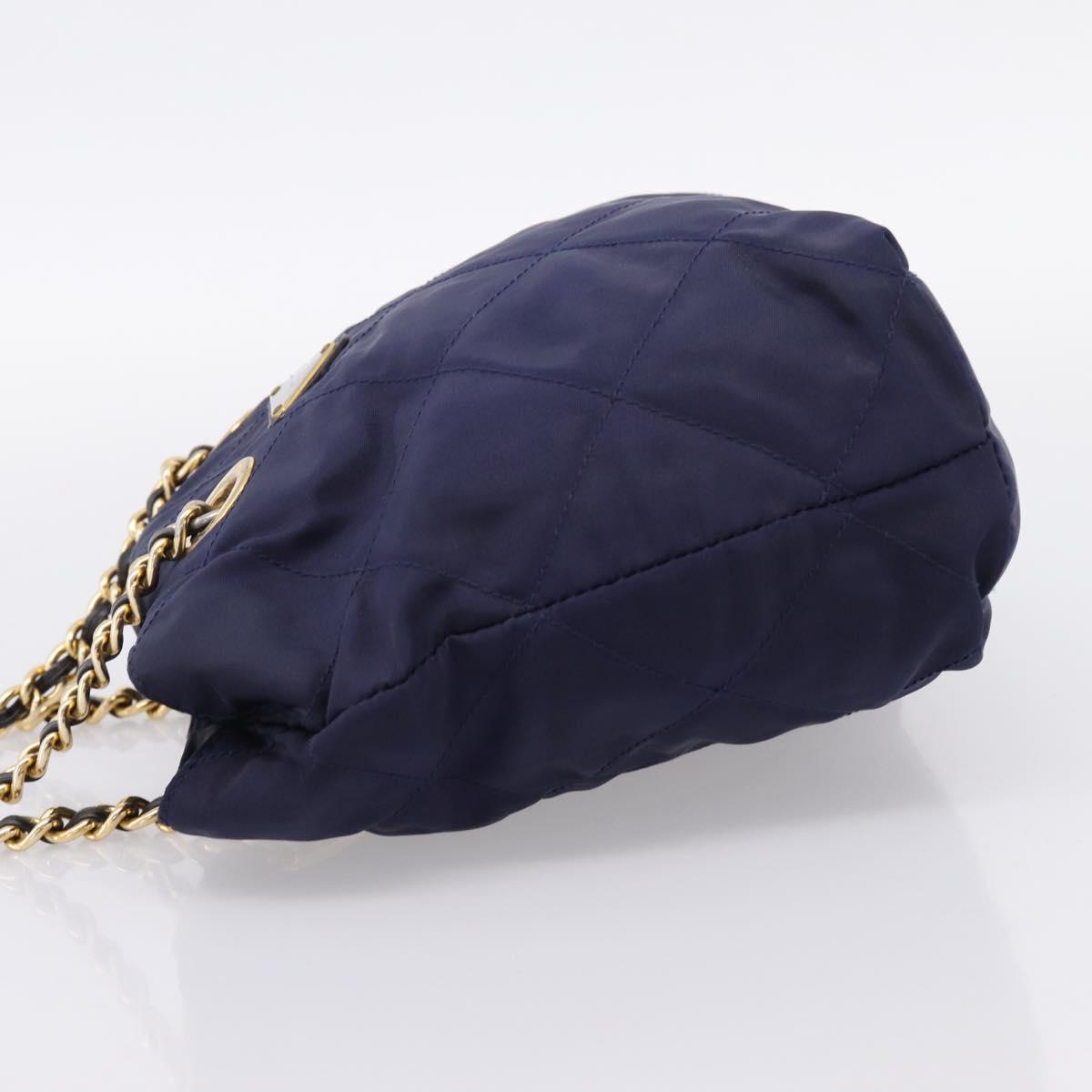 PRADA Chain Shoulder Bag Nylon Navy Gold Auth 203877
