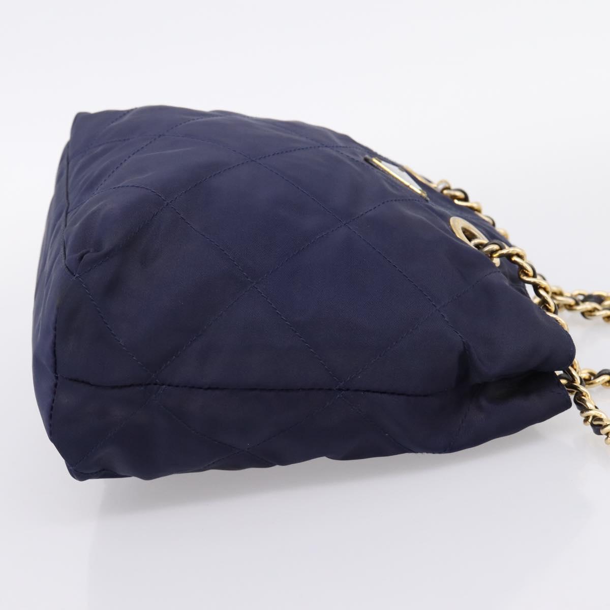 PRADA Chain Shoulder Bag Nylon Navy Gold Auth 203877