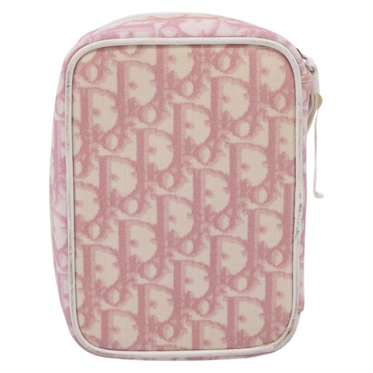 Christian Dior Trotter Canvas Pouch PVC Pink Silver Auth 203879