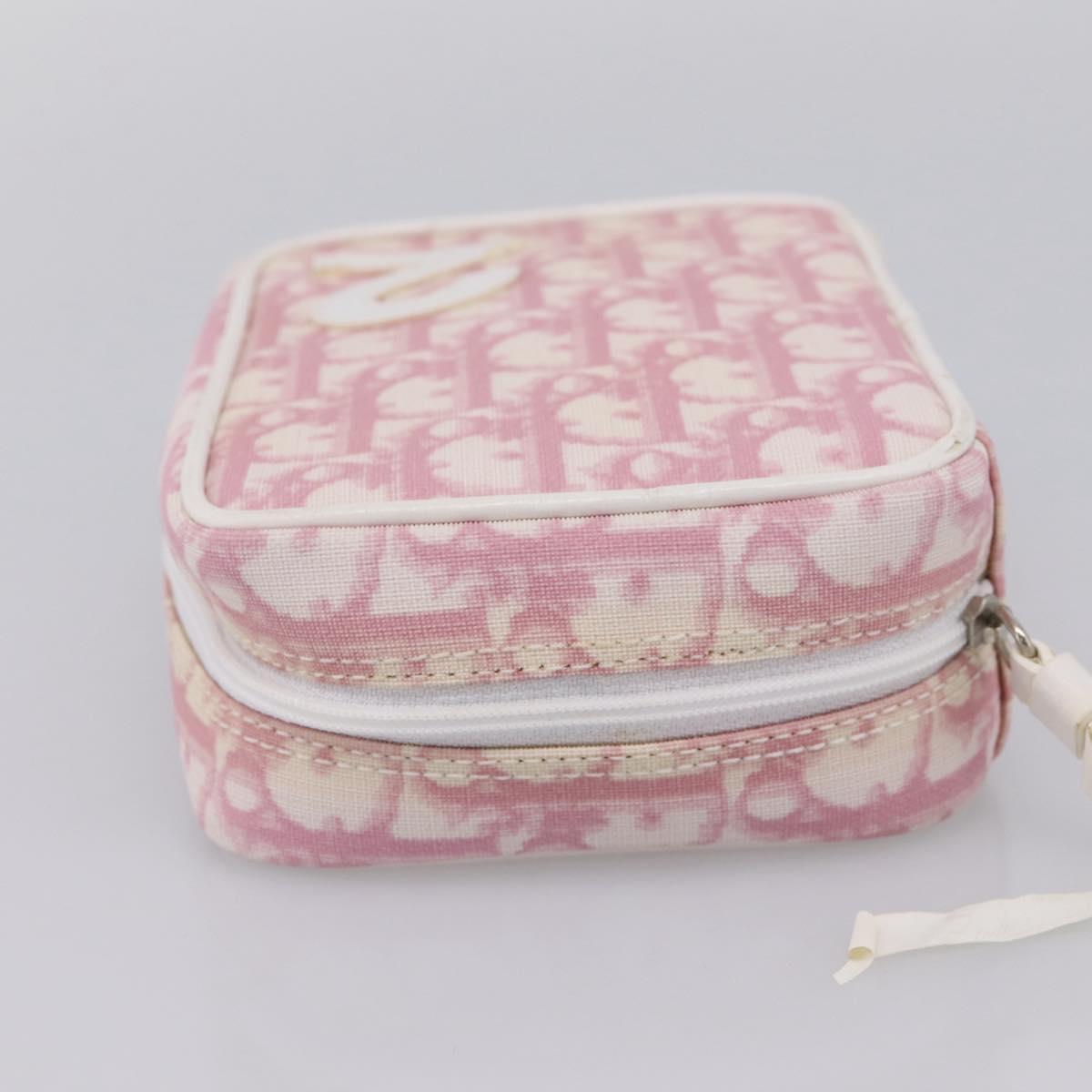 Christian Dior Trotter Canvas Pouch PVC Pink Silver Auth 203879