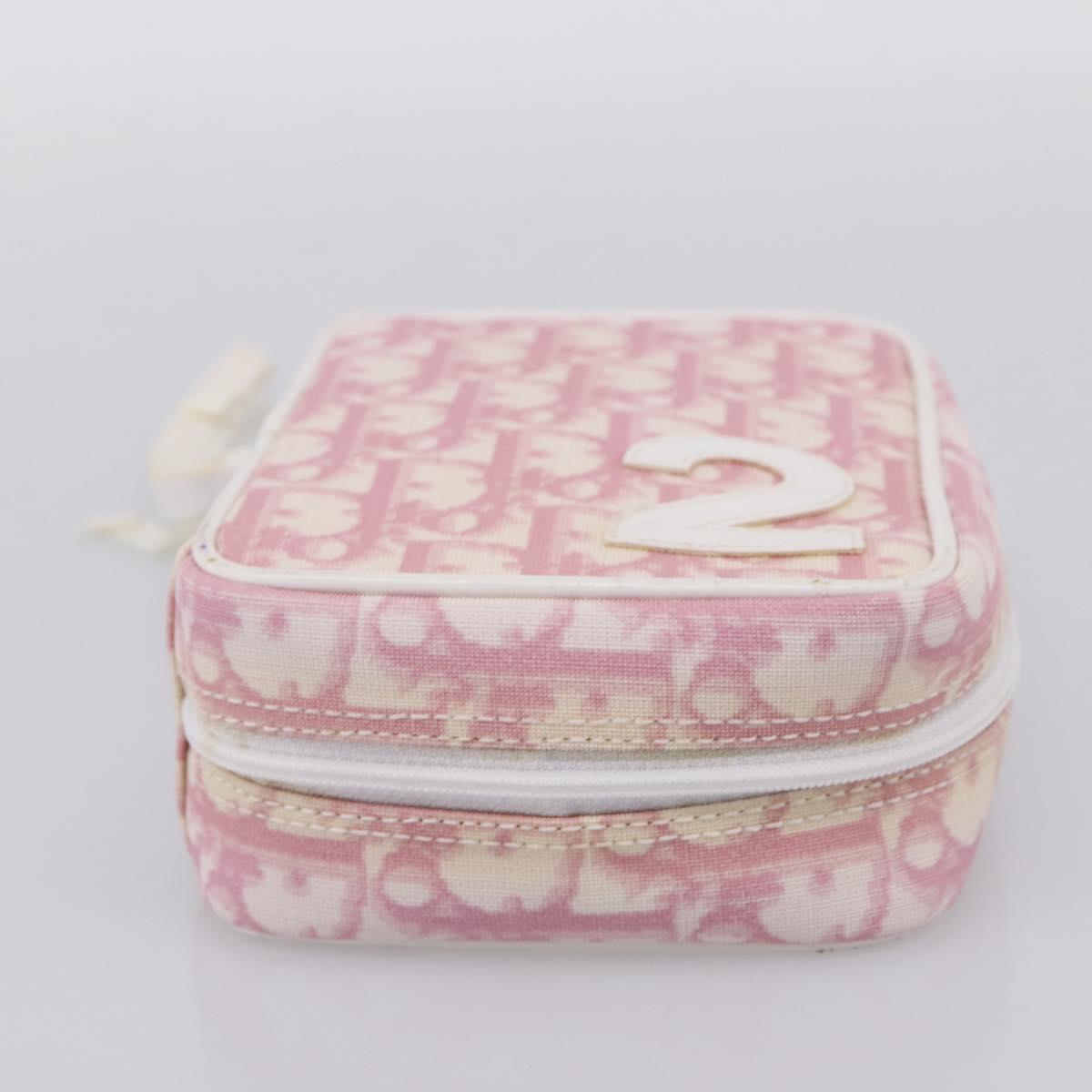 Christian Dior Trotter Canvas Pouch PVC Pink Silver Auth 203879