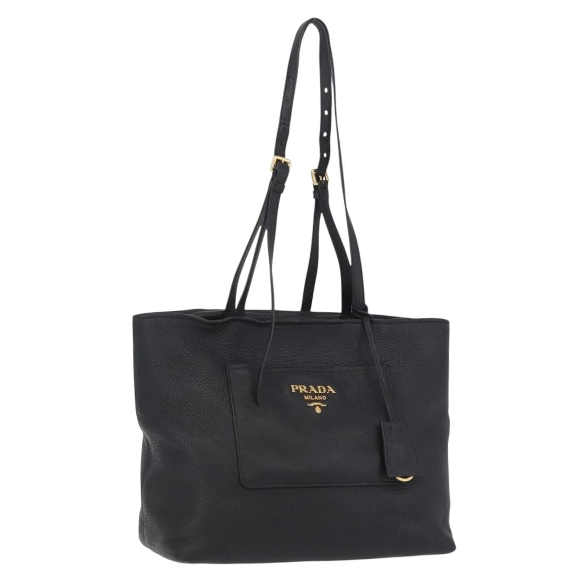 PRADA Tote Bag Vittero Dino Leather Black Gold Auth 203881V