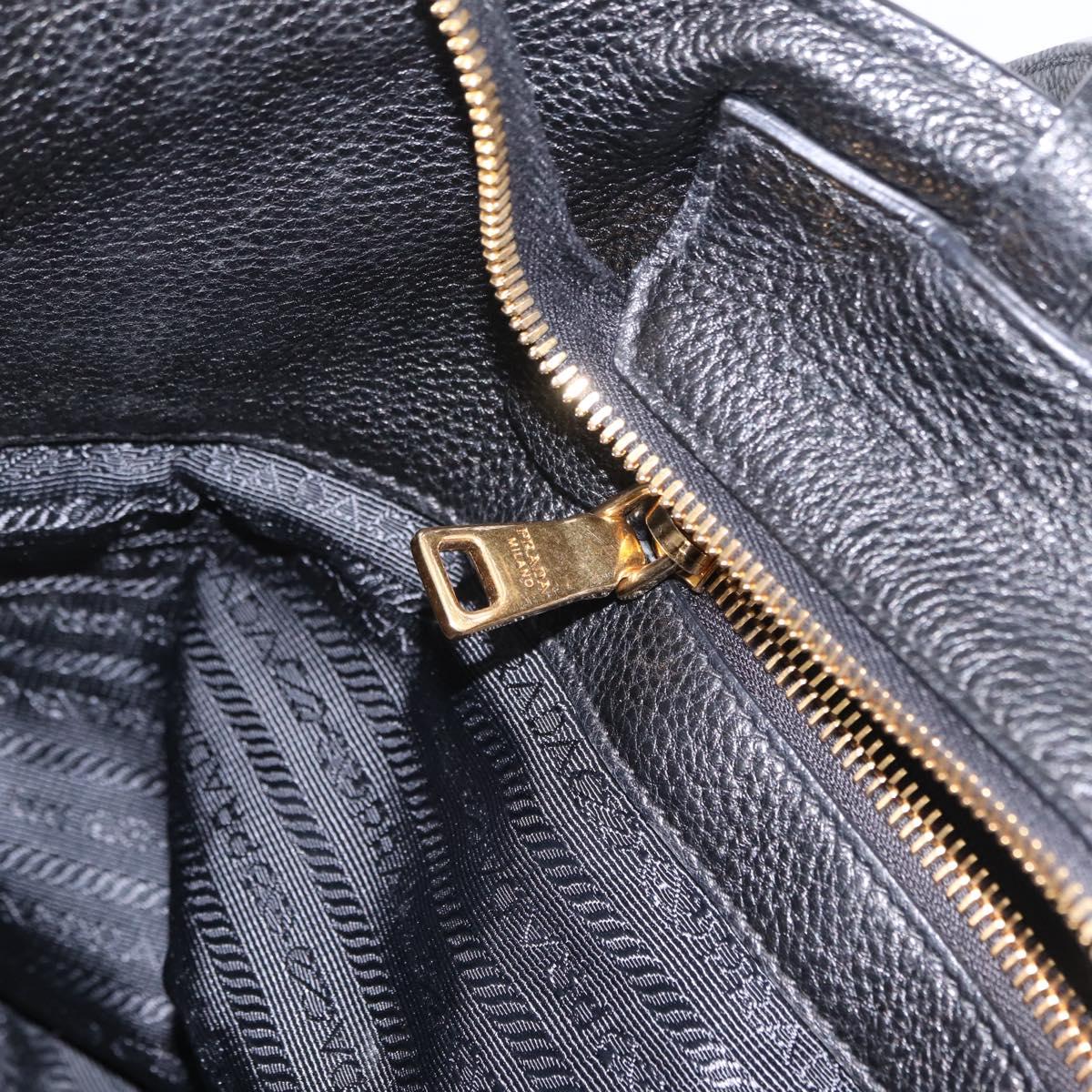 PRADA Tote Bag Vittero Dino Leather Black Gold Auth 203881V