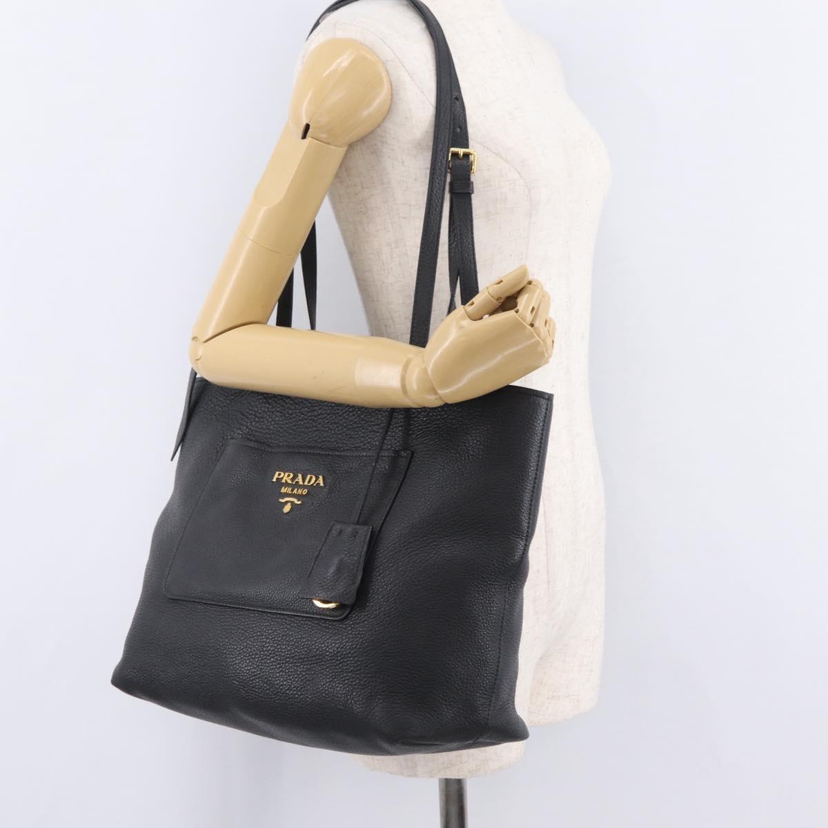 PRADA Tote Bag Vittero Dino Leather Black Gold Auth 203881V