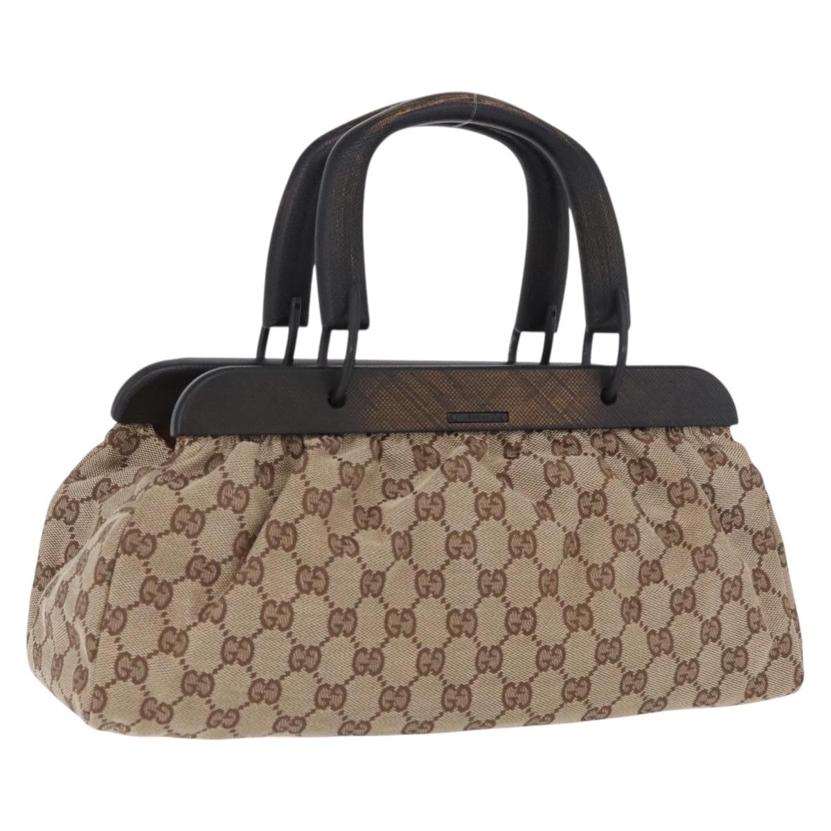GUCCI GG Canvas Wood Handle Hand Bag Beige 112683 Auth 203883V