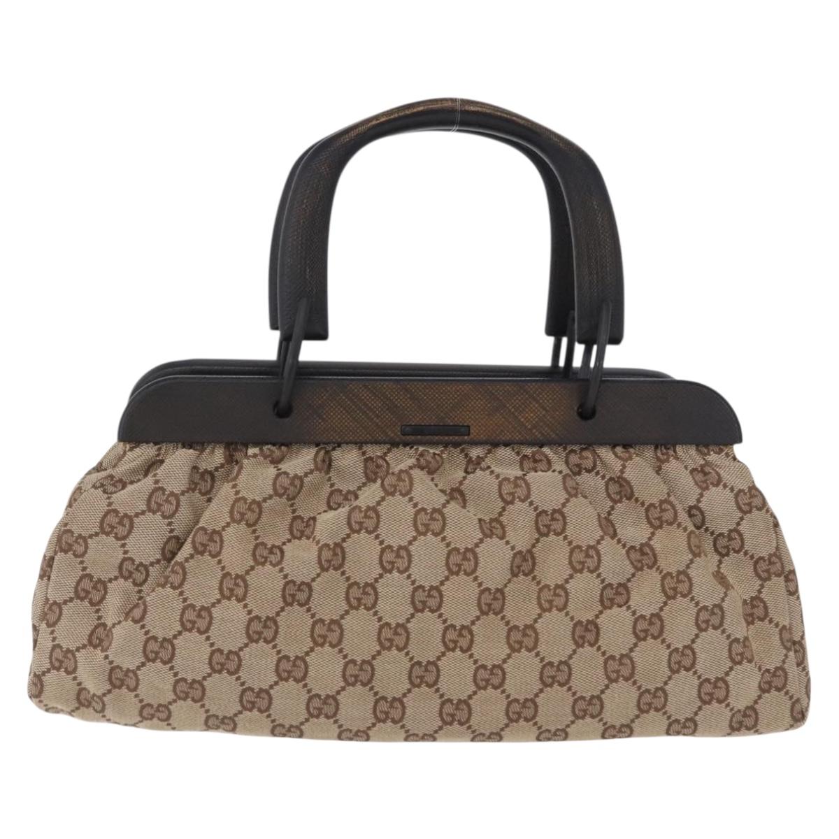GUCCI GG Canvas Wood Handle Hand Bag Beige 112683 Auth 203883V