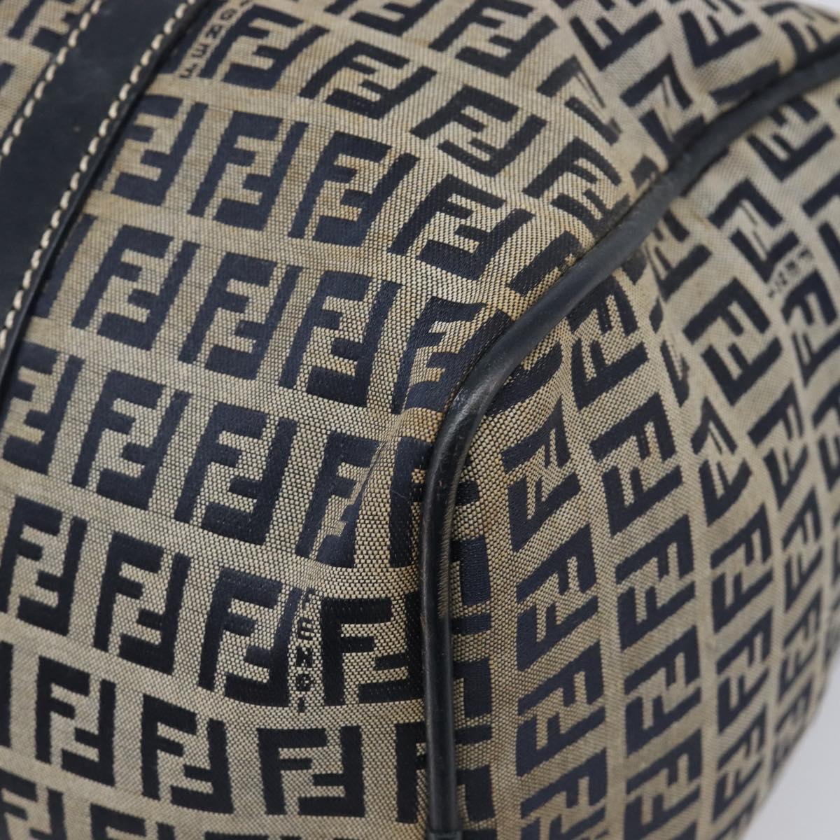 FENDI Zucchino Canvas Boston Bag Navy Silver Auth 203884