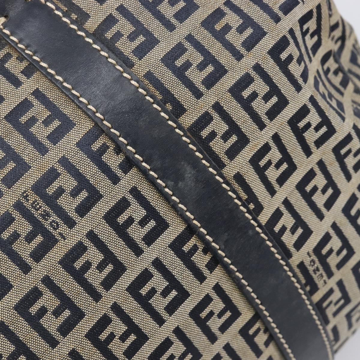 FENDI Zucchino Canvas Boston Bag Navy Silver Auth 203884