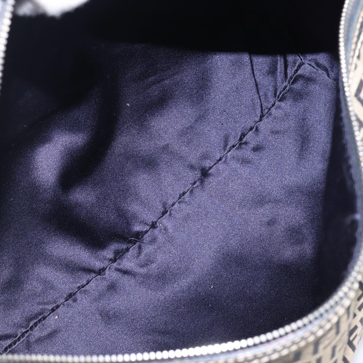 FENDI Zucchino Canvas Boston Bag Navy Silver Auth 203884