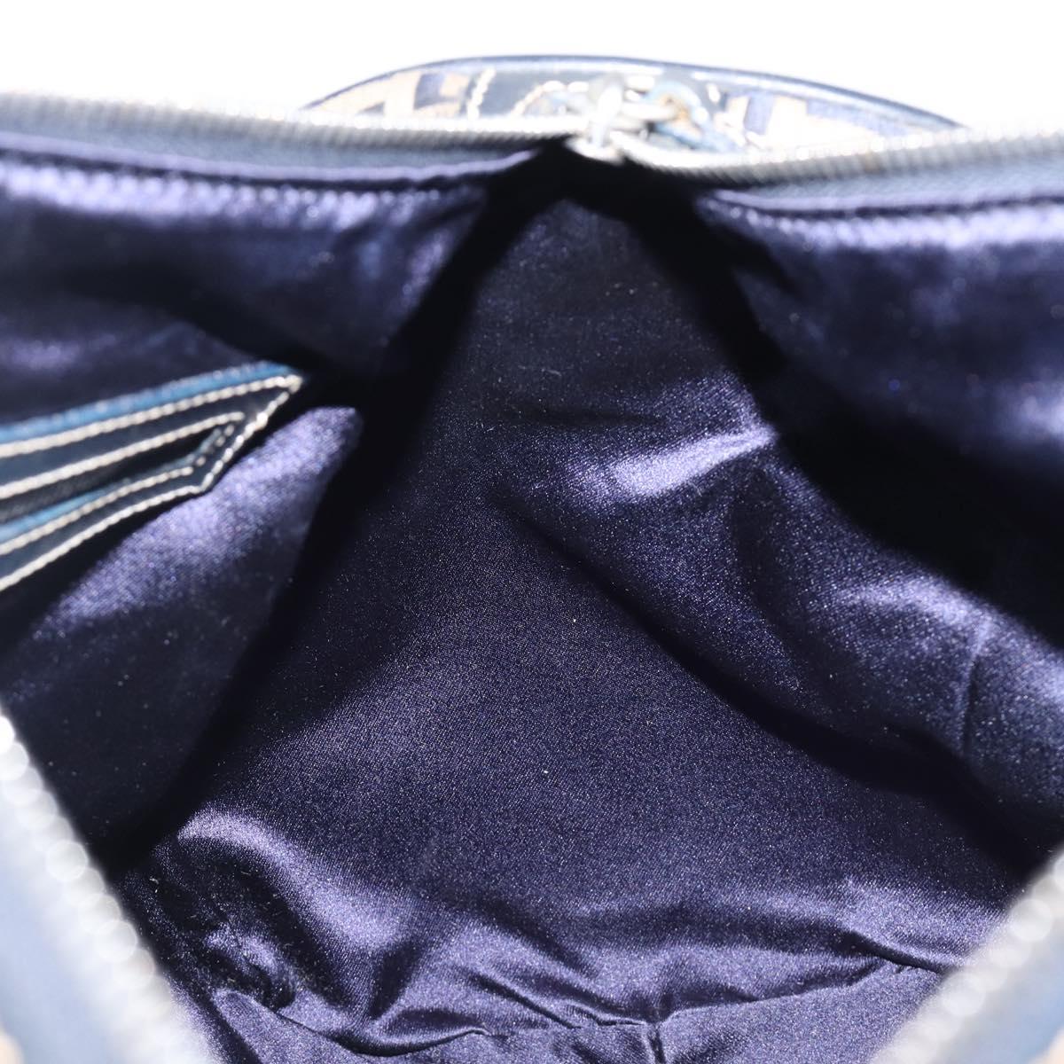 FENDI Zucchino Canvas Boston Bag Navy Silver Auth 203884