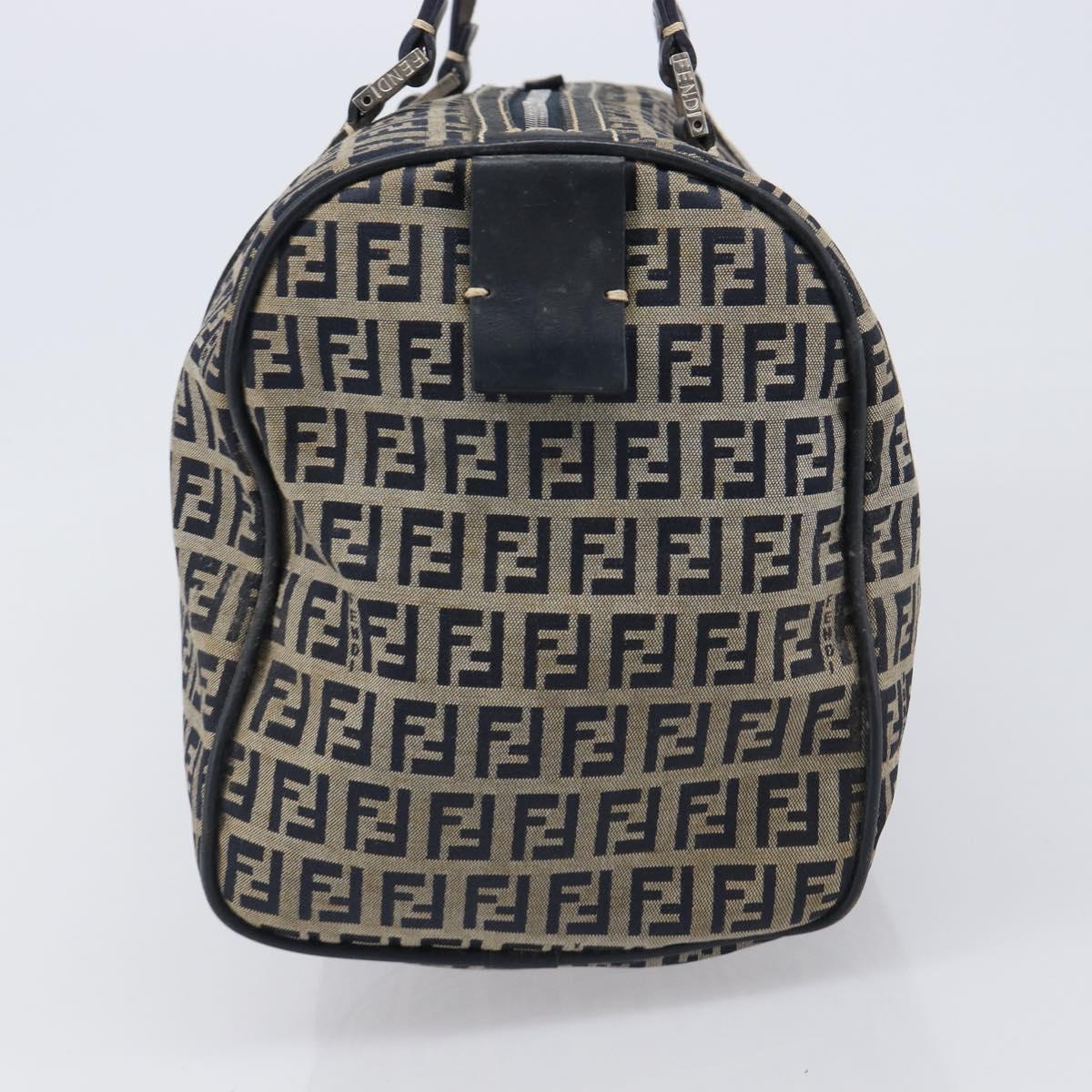 FENDI Zucchino Canvas Boston Bag Navy Silver Auth 203884