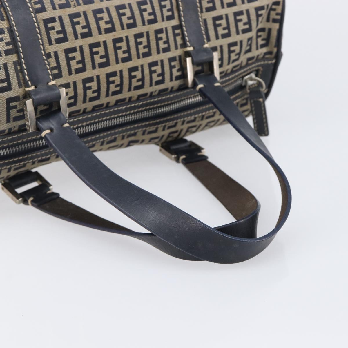 FENDI Zucchino Canvas Boston Bag Navy Silver Auth 203884