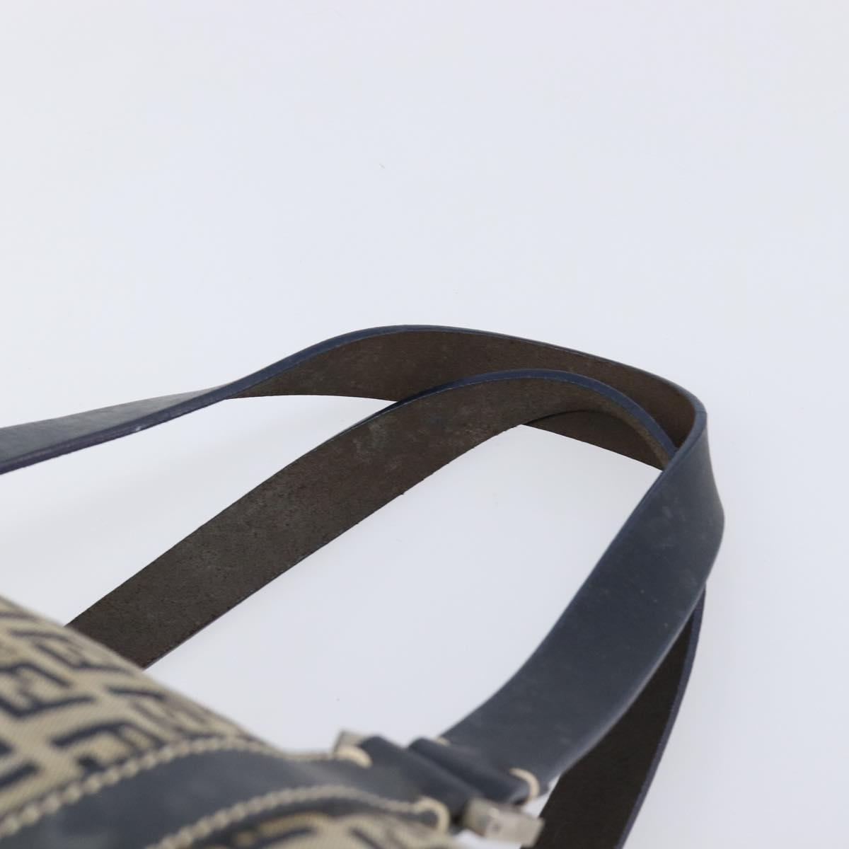 FENDI Zucchino Canvas Boston Bag Navy Silver Auth 203884