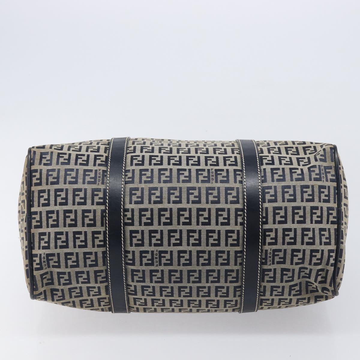 FENDI Zucchino Canvas Boston Bag Navy Silver Auth 203884