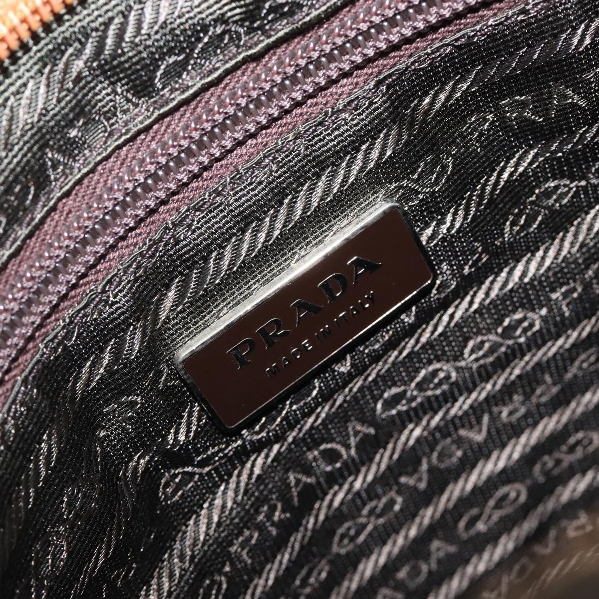 PRADA Hand Bag Leather Tweed Brown Silver Auth 203885A