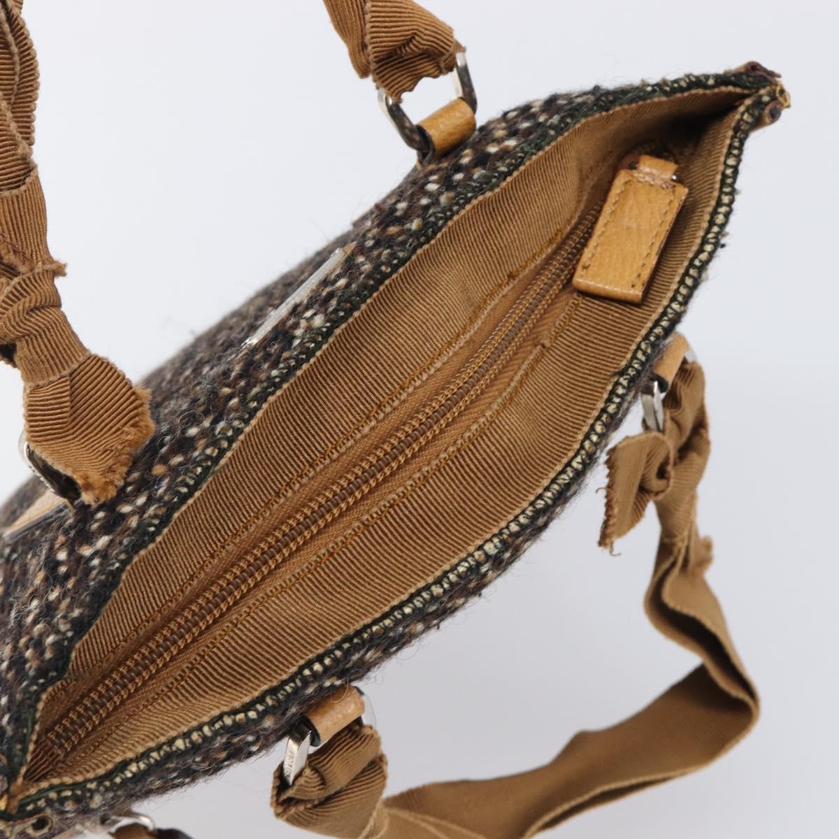 PRADA Hand Bag Leather Tweed Brown Silver Auth 203885A