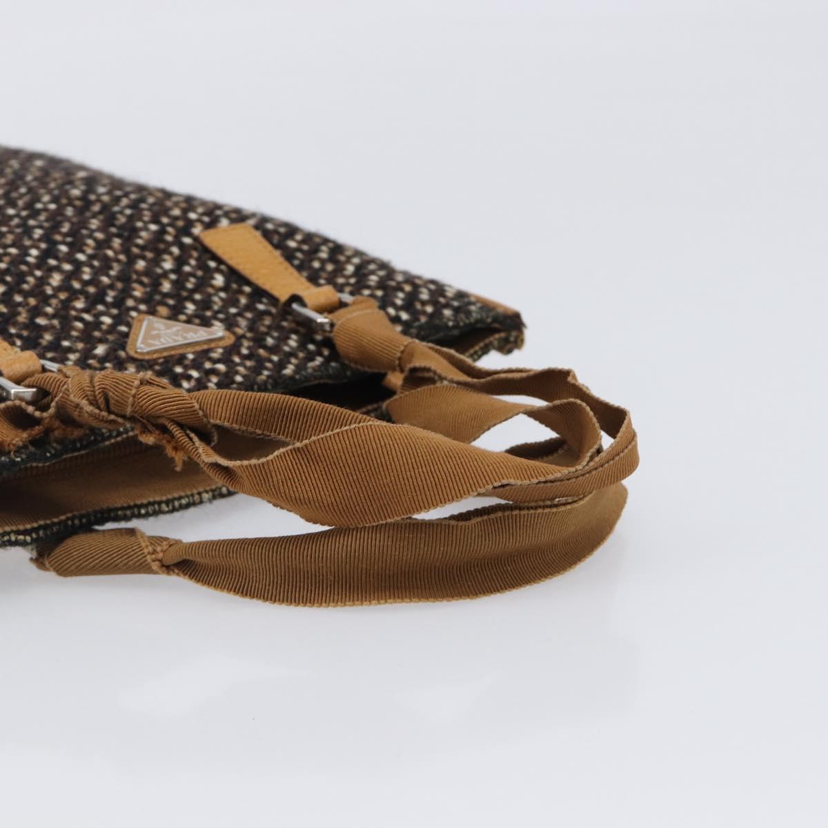 PRADA Hand Bag Leather Tweed Brown Silver Auth 203885A
