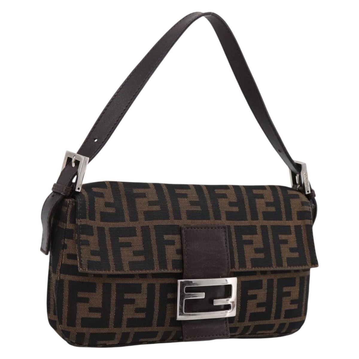 FENDI Zucca Canvas Mamma Baguette Shoulder Bag Black Brown Auth 203886V