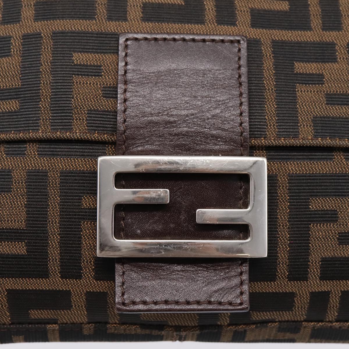 FENDI Zucca Canvas Mamma Baguette Shoulder Bag Black Brown Auth 203886V
