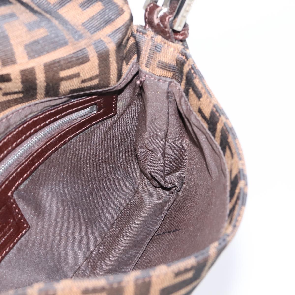 FENDI Zucca Canvas Mamma Baguette Shoulder Bag Black Brown Auth 203886V