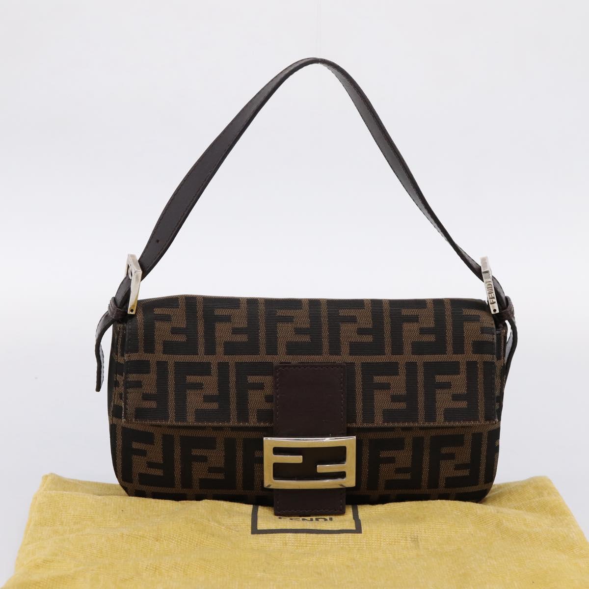 FENDI Zucca Canvas Mamma Baguette Shoulder Bag Black Brown Auth 203886V