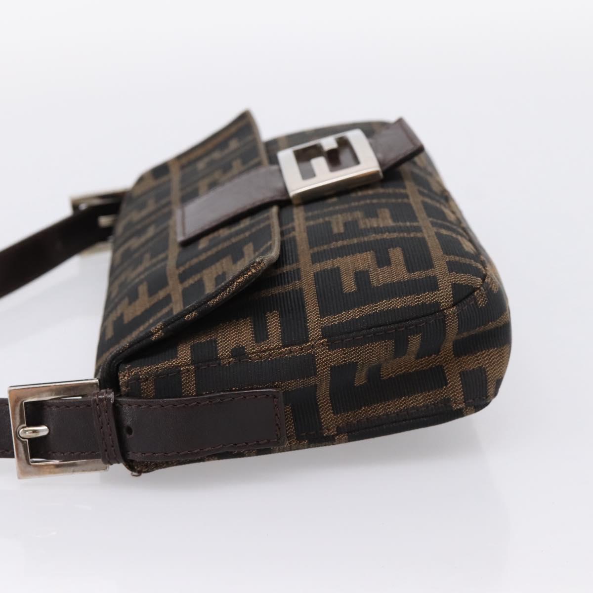 FENDI Zucca Canvas Mamma Baguette Shoulder Bag Black Brown Auth 203886V
