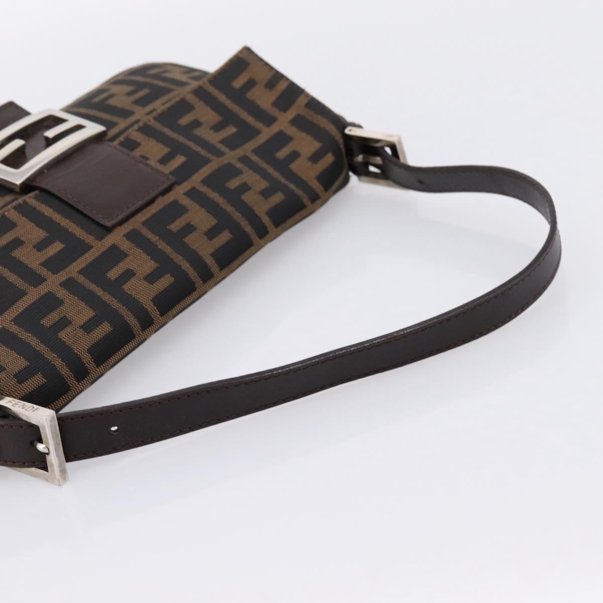 FENDI Zucca Canvas Mamma Baguette Shoulder Bag Black Brown Auth 203886V