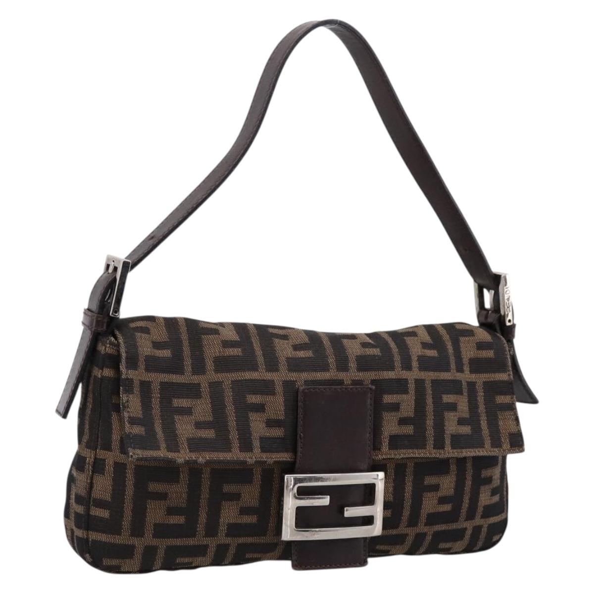FENDI Zucca Canvas Mamma Baguette Shoulder Bag Black Brown Auth 203887V