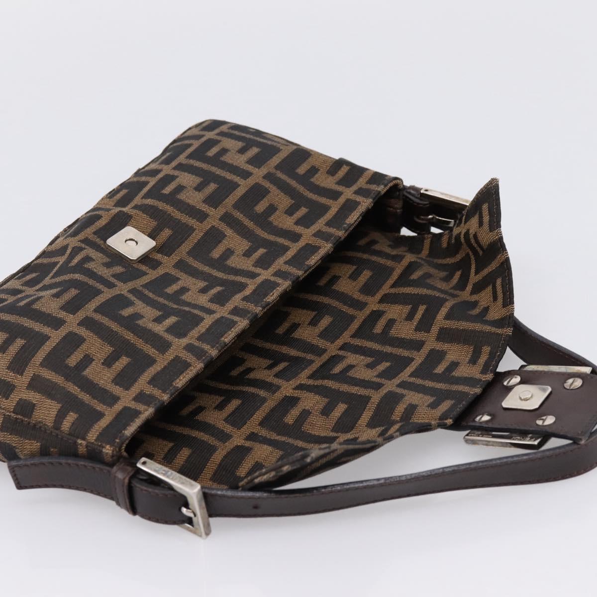 FENDI Zucca Canvas Mamma Baguette Shoulder Bag Black Brown Auth 203887V