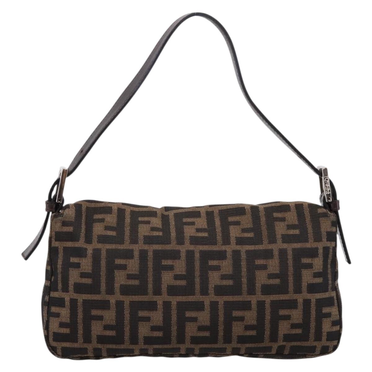 FENDI Zucca Canvas Mamma Baguette Shoulder Bag Black Brown Auth 203887V
