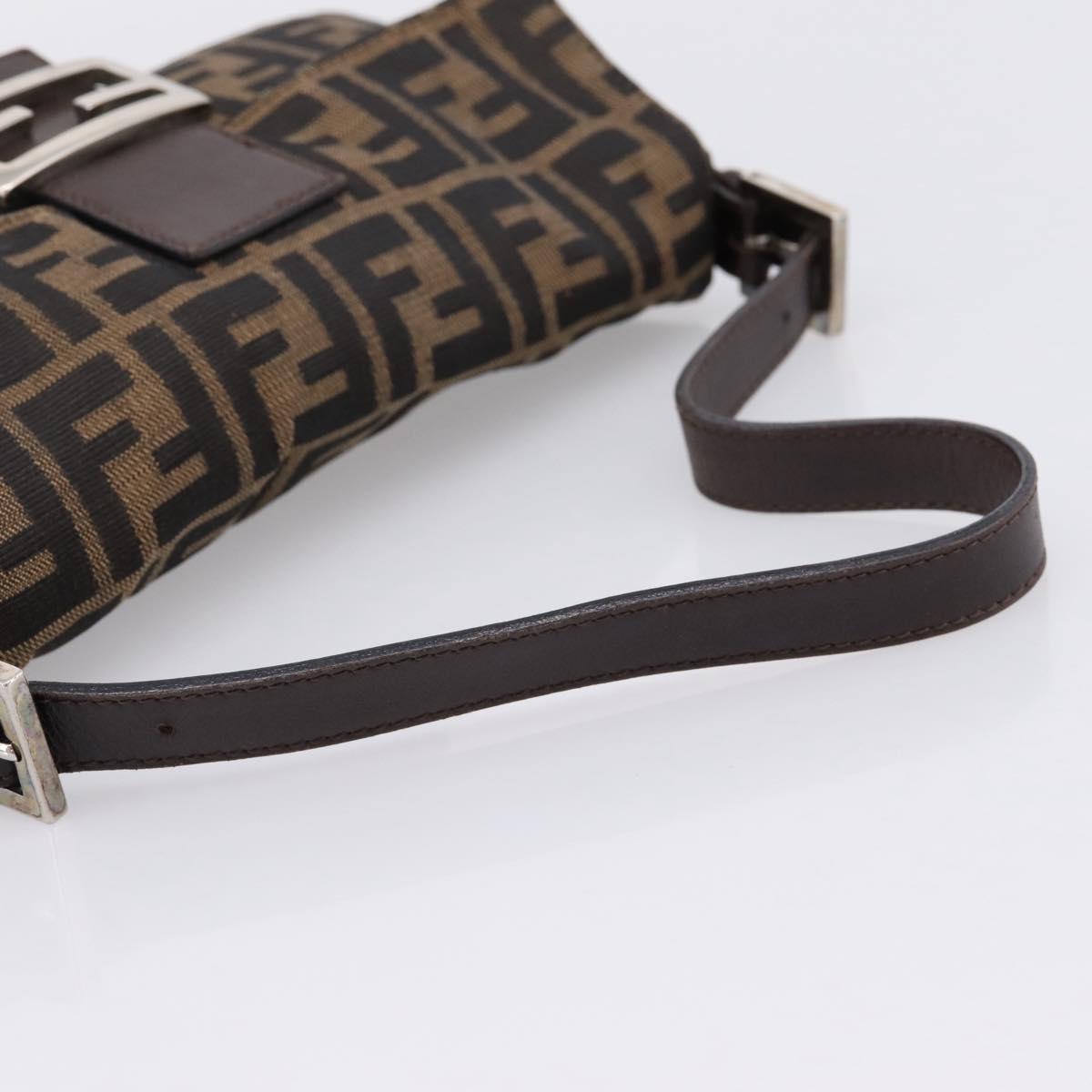 FENDI Zucca Canvas Mamma Baguette Shoulder Bag Black Brown Auth 203887V