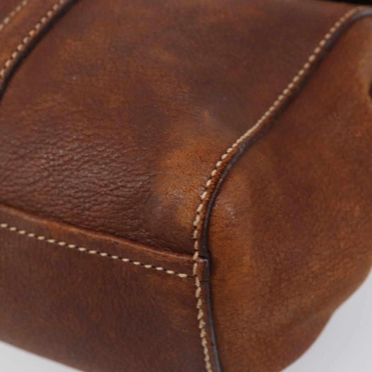 PRADA Hand Bag Leather Brown Silver Auth 203889V